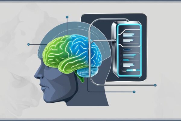 A brain and AI-powered SEO tool working together, symbolizing the blend of human intuition and technology in keyword research.