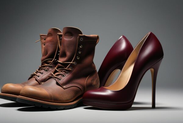 one pair of cobbers shoes and one pair of gorgeous stilletos symbolising the change from cobblers shoes to taking action